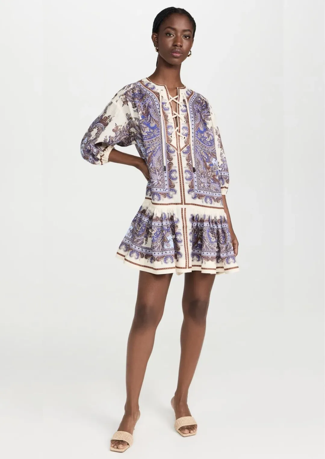 Zimmermann Ottie Eyelet Mini Dress Purple Paisley Size 0P / AU 6 for rent on The Volte - main image
