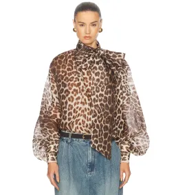 Zimmermann The Illustration Billow Blouse in Chocolate Leopard  Size XS/Au 8 for rent on The Volte - image 1