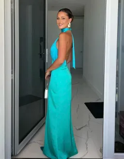 The Wolf Gang Oahu Slip Maxi Dress - Blue Aquamarine | Size  M , Medium , AU 10 for rent on The Volte - image 1