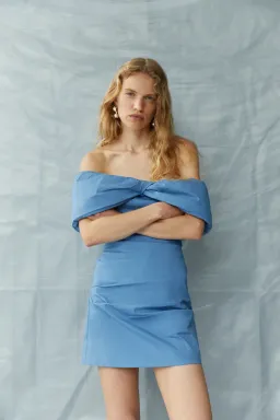 Sir the Label Jones Off Shoulder Mini Dress in Washed Blue Size 1 / AU 8 for rent on The Volte - image 2