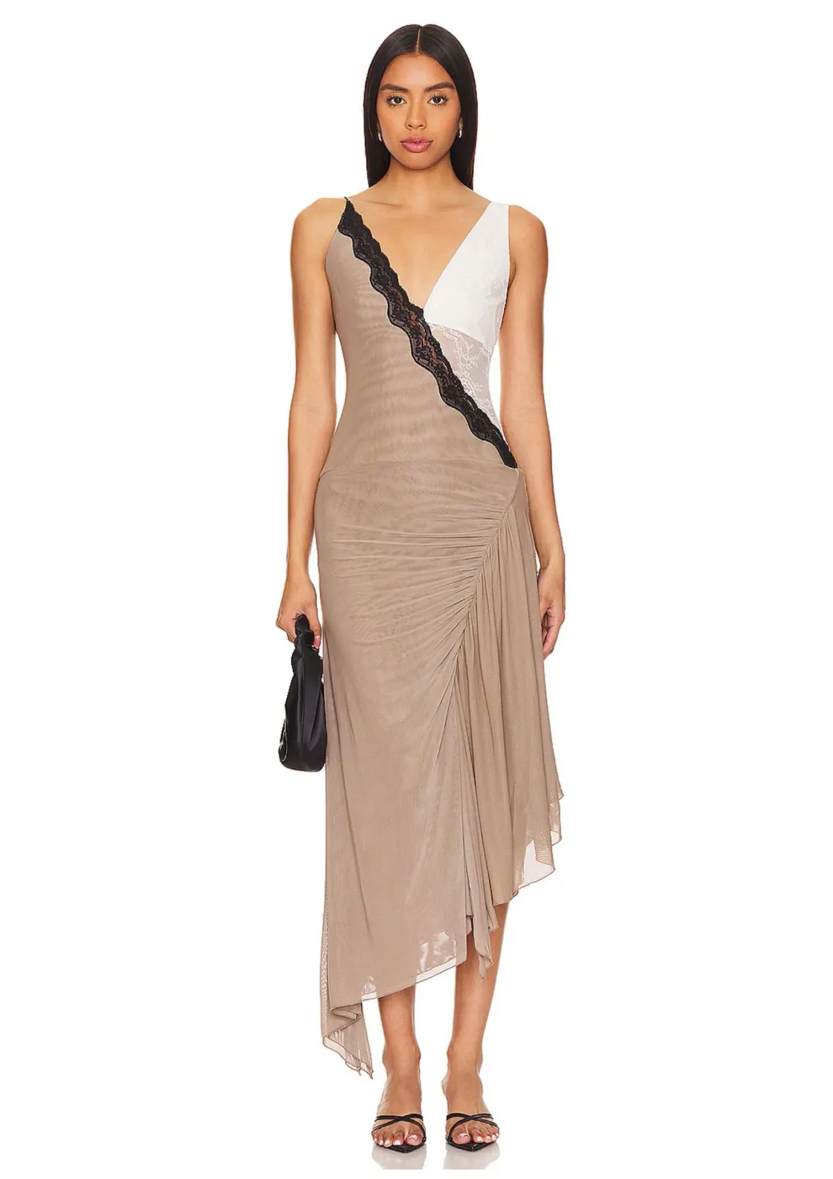 Bec & Bridge Abrielle Asym Midi Dress Taupe/Ivory Size 10 for rent on The Volte - main image