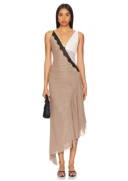 Bec & Bridge Abrielle Asym Midi Dress Taupe/Ivory Size 10 for rent on The Volte - image 1