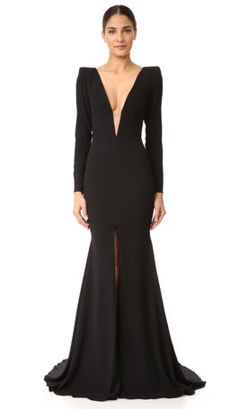 Alex Perry Francoise Satin Crepe V Sleeve Gown  Black Size 6  for rent on The Volte - image 1
