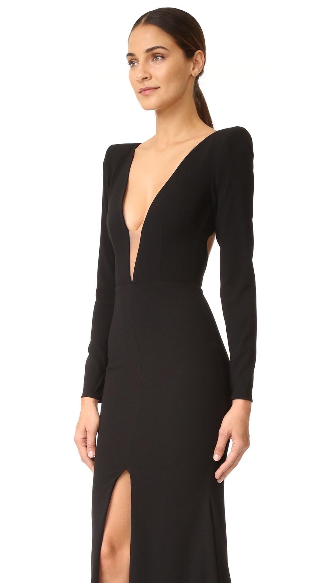 Alex Perry Francoise Satin Crepe V Sleeve Gown  Black Size 6  for rent on The Volte - main image