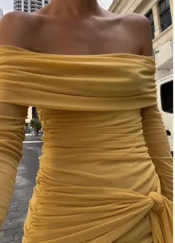 Benni Yasmin Off The Shoulder Mini Dress Mustard Size 8 for rent on The Volte - image 5