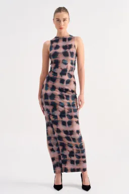 Suboo Shibori Sleeveless Reversible Twist Front Maxi Dress Tortoise Shell Size 10 for rent on The Volte - image 2