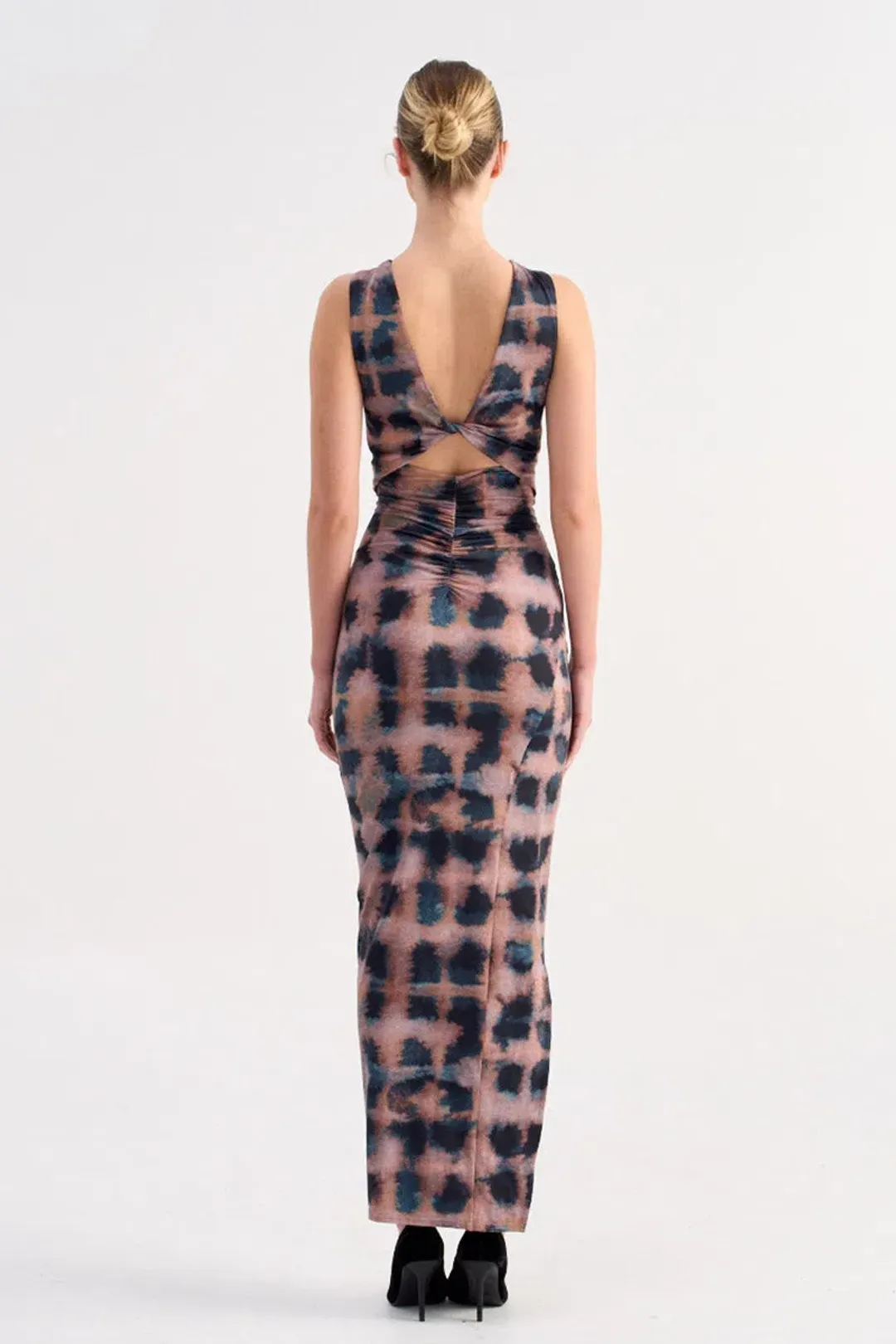 Suboo Shibori Sleeveless Reversible Twist Front Maxi Dress Tortoise Shell Size 10 for rent on The Volte - main image