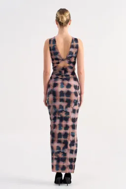 Suboo Shibori Sleeveless Reversible Twist Front Maxi Dress Tortoise Shell Size 10 for rent on The Volte - image 3