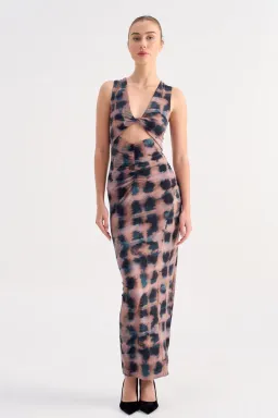Suboo Shibori Sleeveless Reversible Twist Front Maxi Dress Tortoise Shell Size 10 for rent on The Volte - image 1