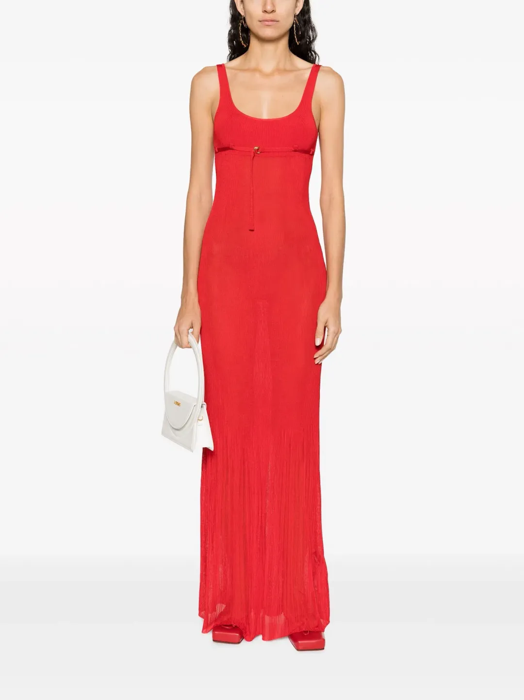 Jacquemus La Robe Maille Belted Long Knit Dress Red Size 6 for rent on The Volte - main image