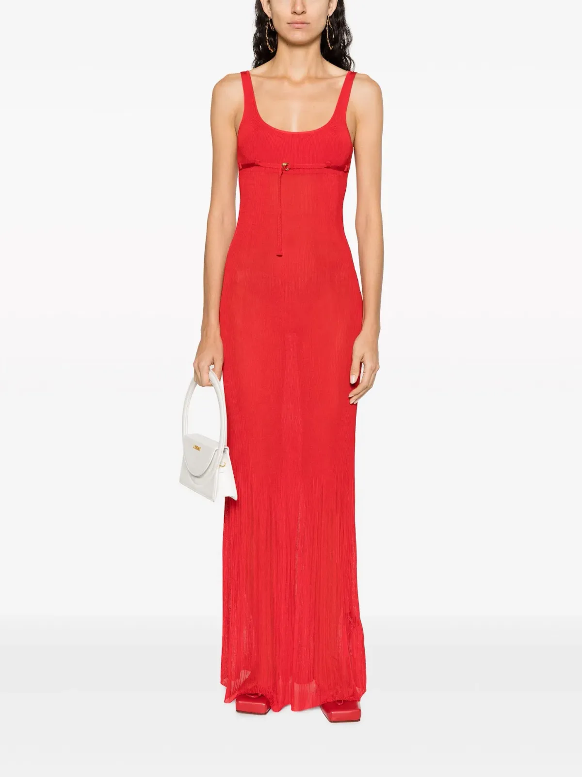 Jacquemus La Robe Maille Belted Long Knit Dress Red Size 6 for rent on The Volte - main image