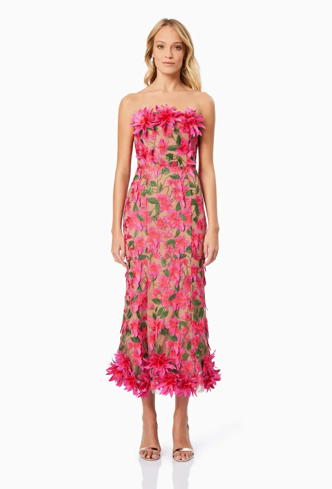Elliatt Valentina Midi Dress Pink Multi Floral Size 8 for rent on The Volte - main image