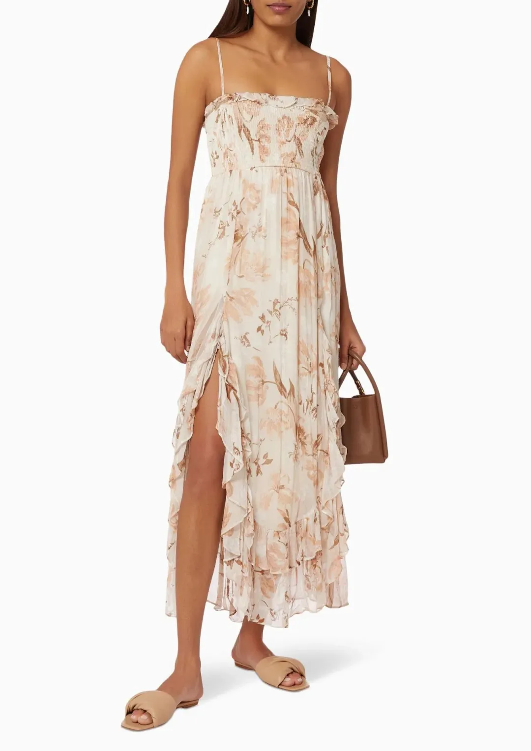 Shona Joy Nina Shirred Midi Dress in Floral Print Size 12 for rent on The Volte - main image