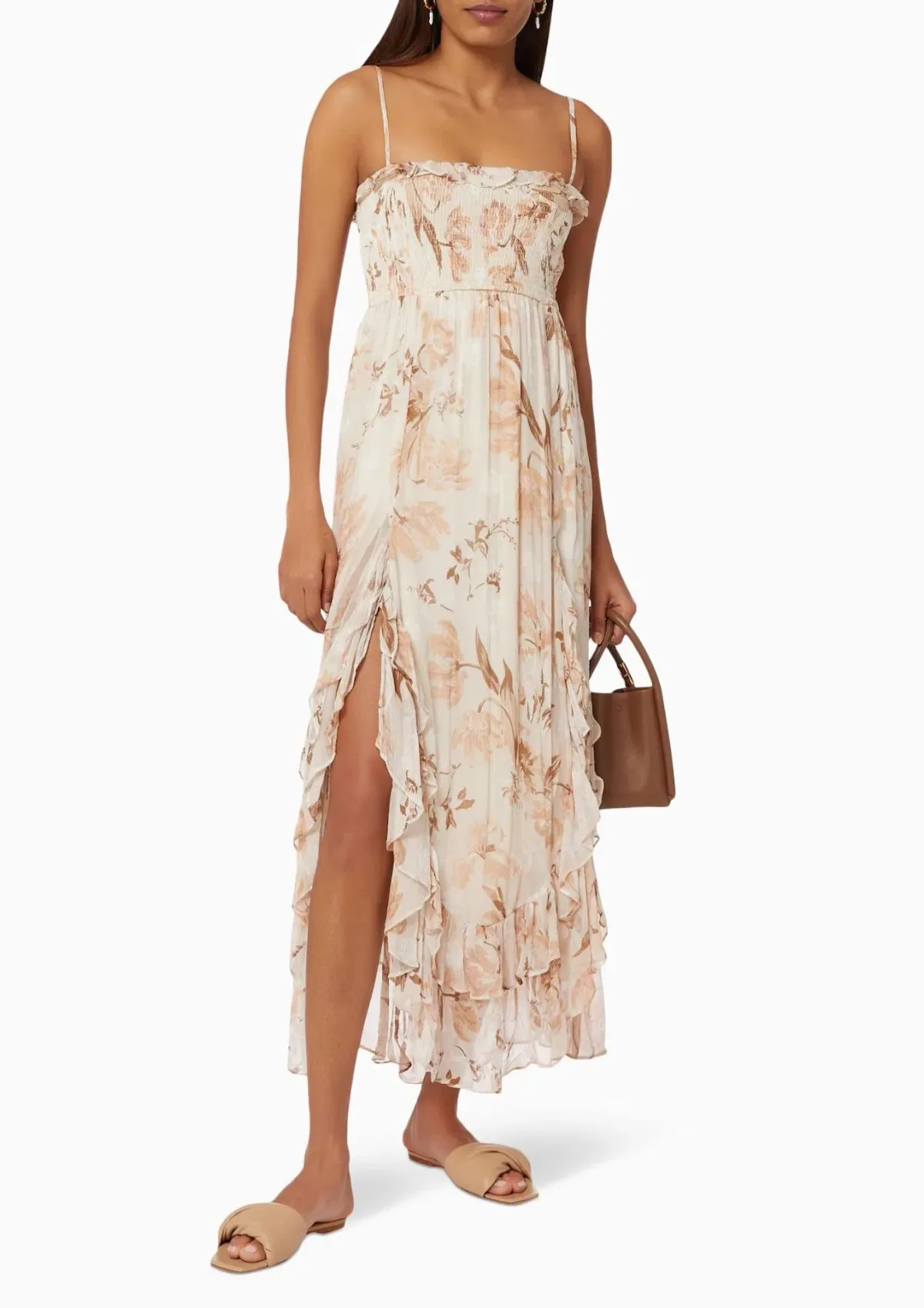 Shona Joy Nina Shirred Midi Dress in Floral Print Size 12 for rent on The Volte - main image