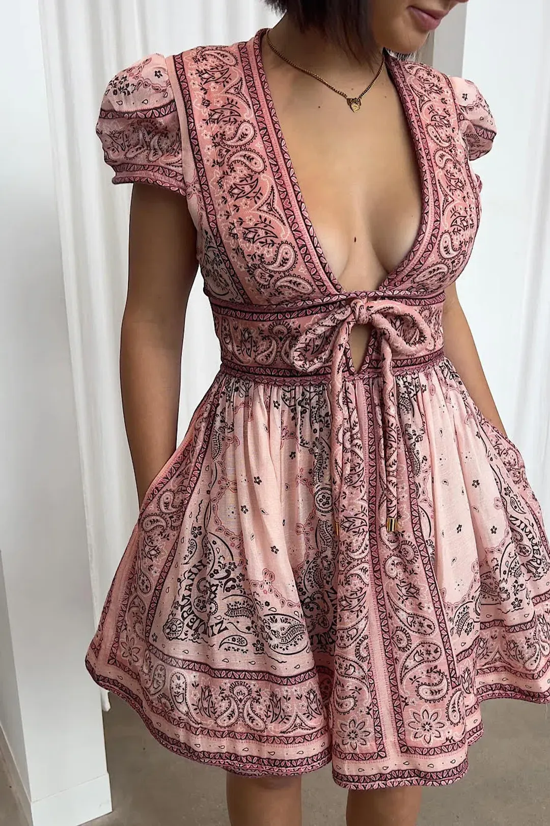 Zimmermann Matchmaker Mini Dress Pink Print Size 0 / AU 8  for rent on The Volte - main image