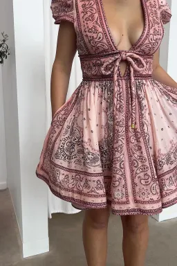 Zimmermann Matchmaker Mini Dress Pink Print Size 0 / AU 8  for rent on The Volte - image 5