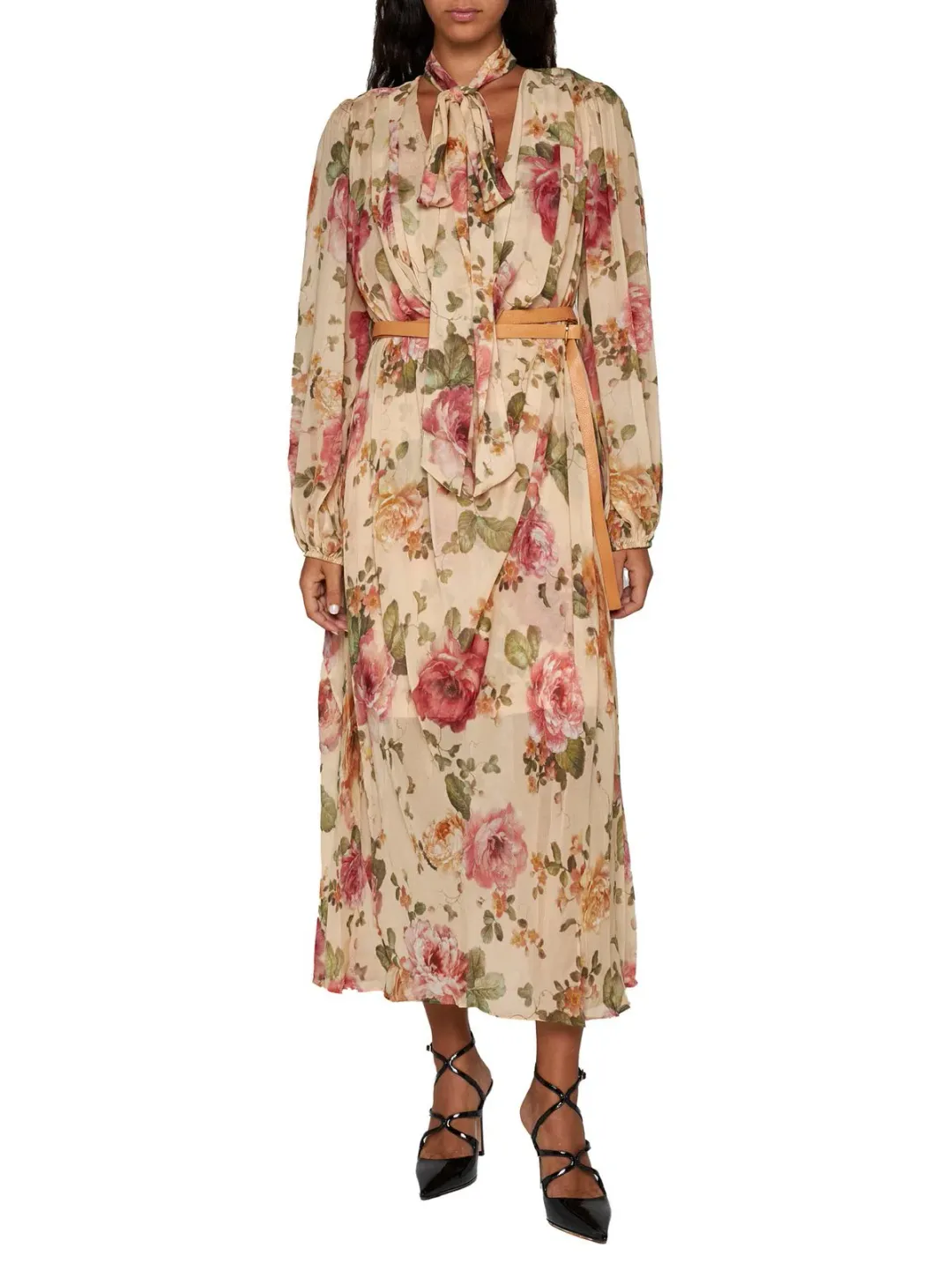 Zimmermann Luminosity Billow Dress Latte Floral Print Size 1 / AU 10  for rent on The Volte - main image