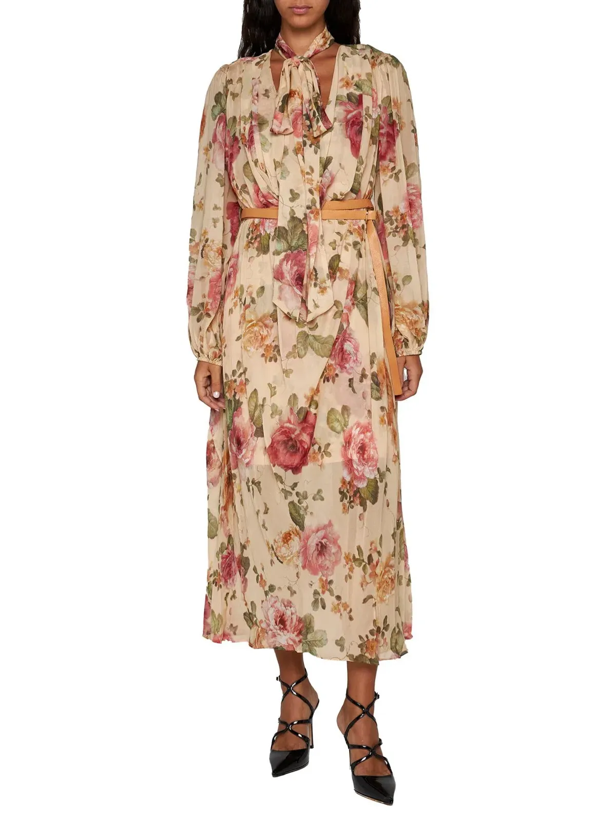 Zimmermann Luminosity Billow Dress Latte Floral Print Size 1 / AU 10  for rent on The Volte - main image