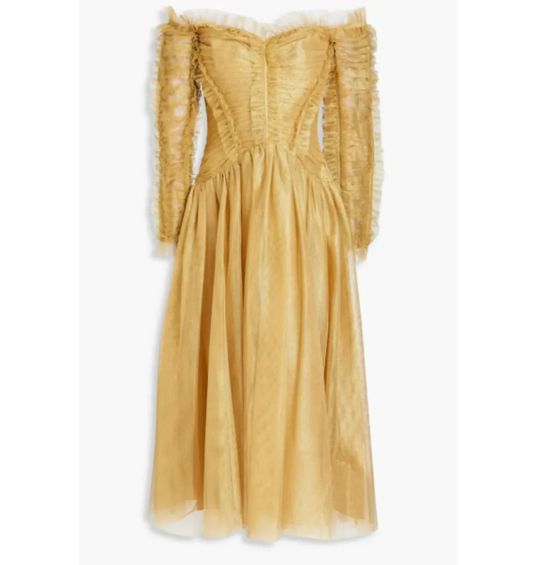 Zimmermann Prima Off Shoulder Dress Gold Size 1 / AU 10  for rent on The Volte - main image