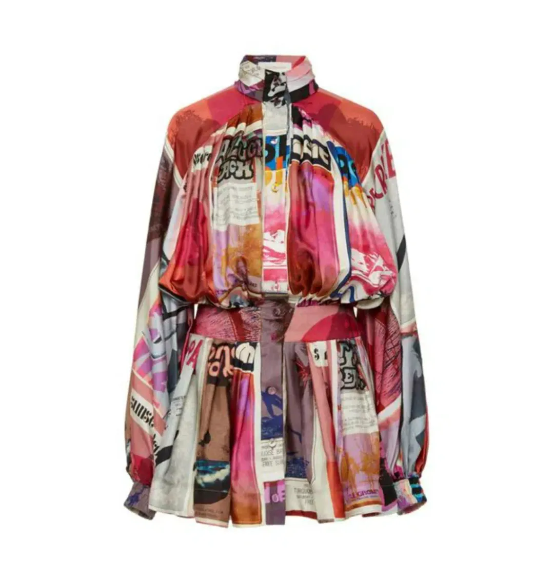 Zimmermann Wavelength Sleeve Mini Dress Pink Poster Print Size 0 / AU 8  for rent on The Volte - main image