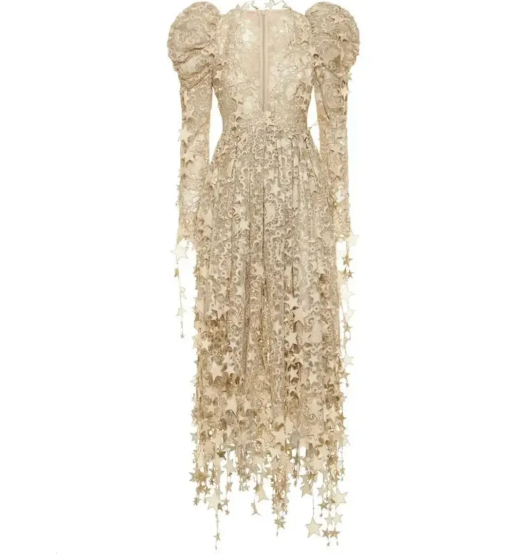 Zimmermann Celestial Zodiac Midi Dress Champagne Size 0 / AU 8  for rent on The Volte - main image