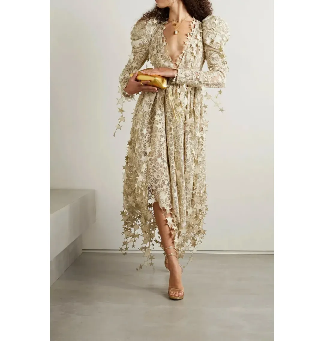 Zimmermann Celestial Zodiac Midi Dress Champagne Size 0 / AU 8  for rent on The Volte - main image