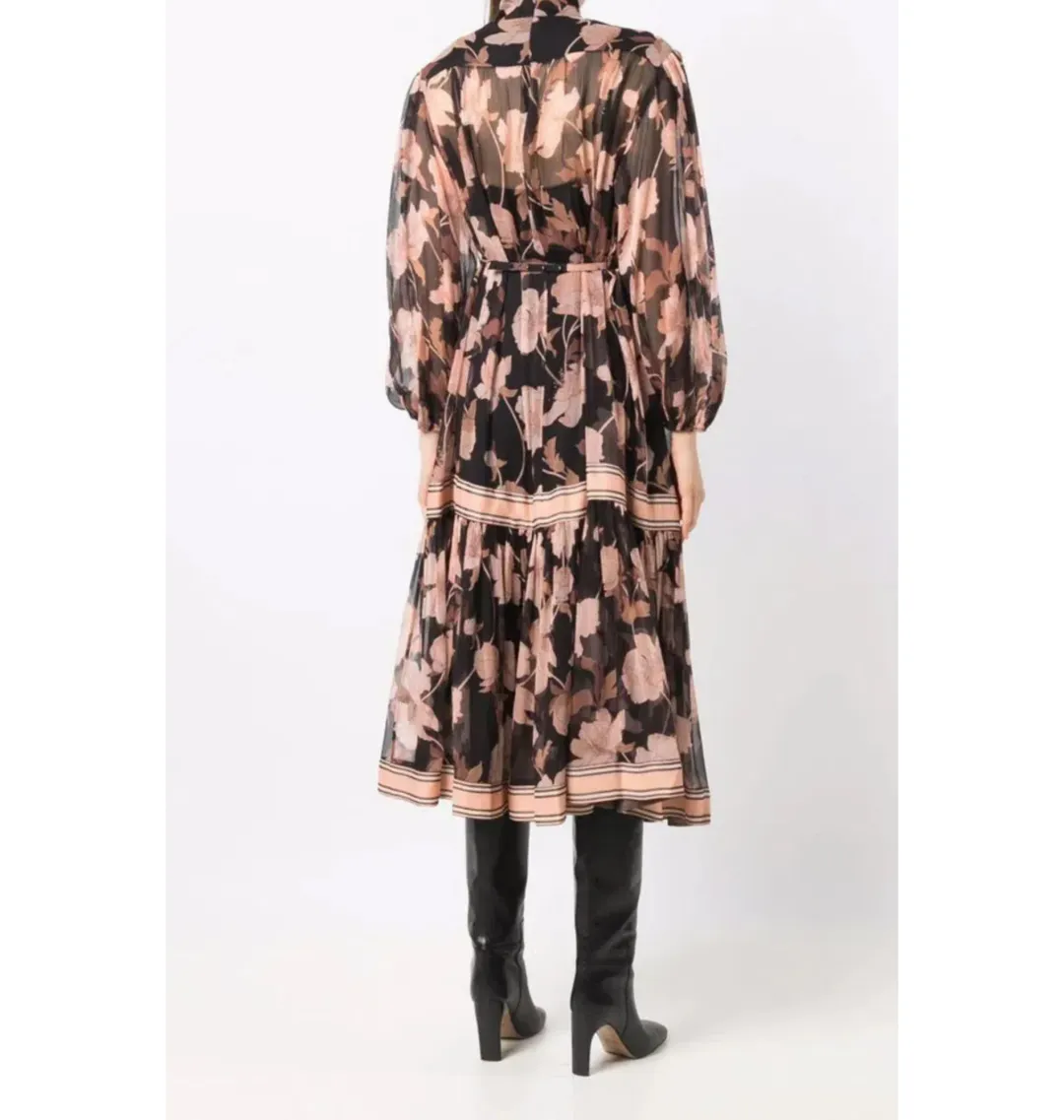 Zimmermann Concert Peonies Panelled Midi Dress Black Peonies Size 0 / AU 8  for rent on The Volte - main image