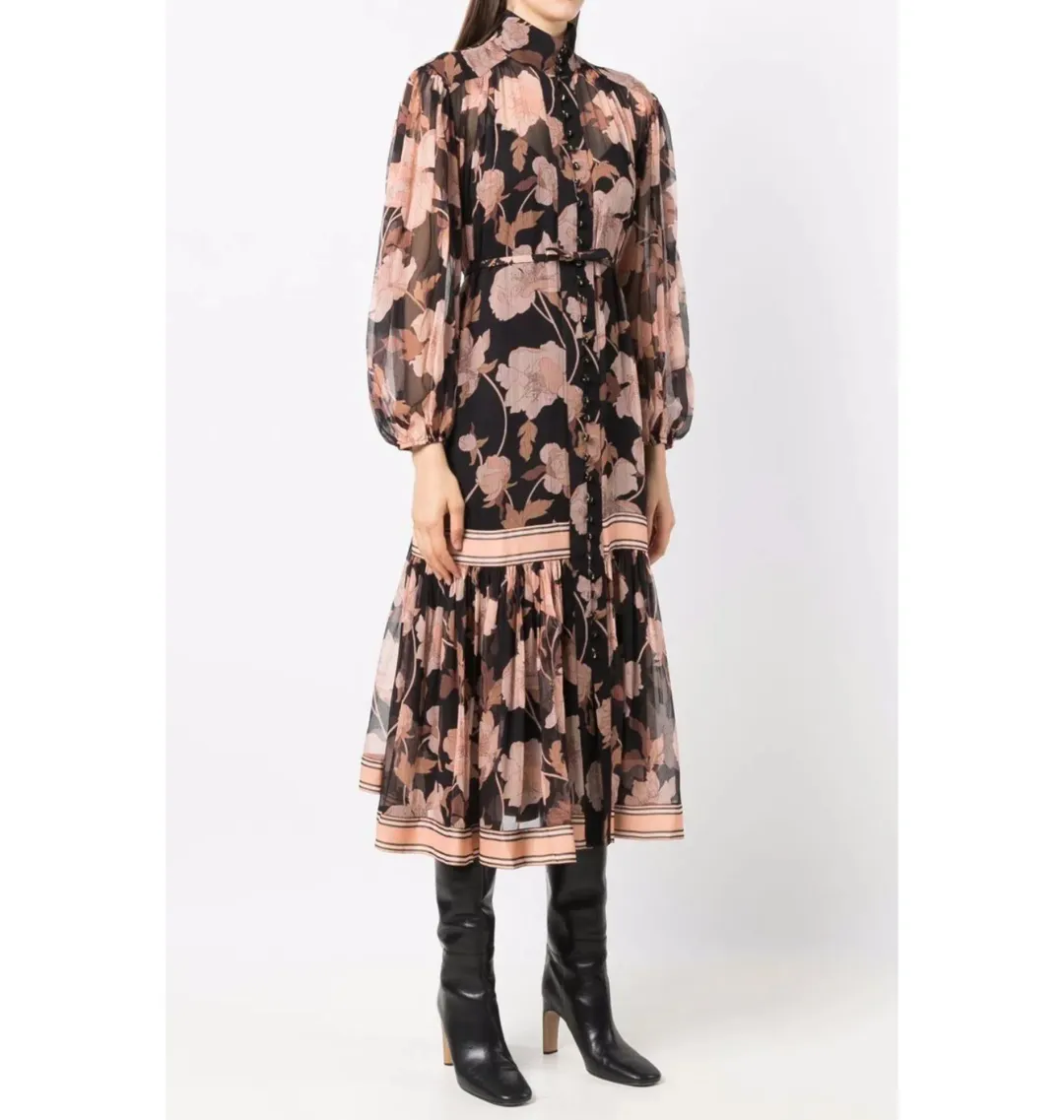Zimmermann Concert Peonies Panelled Midi Dress Black Peonies Size 0 / AU 8  for rent on The Volte - main image