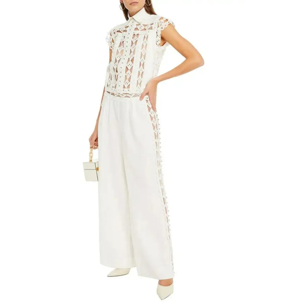 Zimmermann Moncur Studded Jumpsuit Ivory Size 0 / AU 8  for rent on The Volte - main image