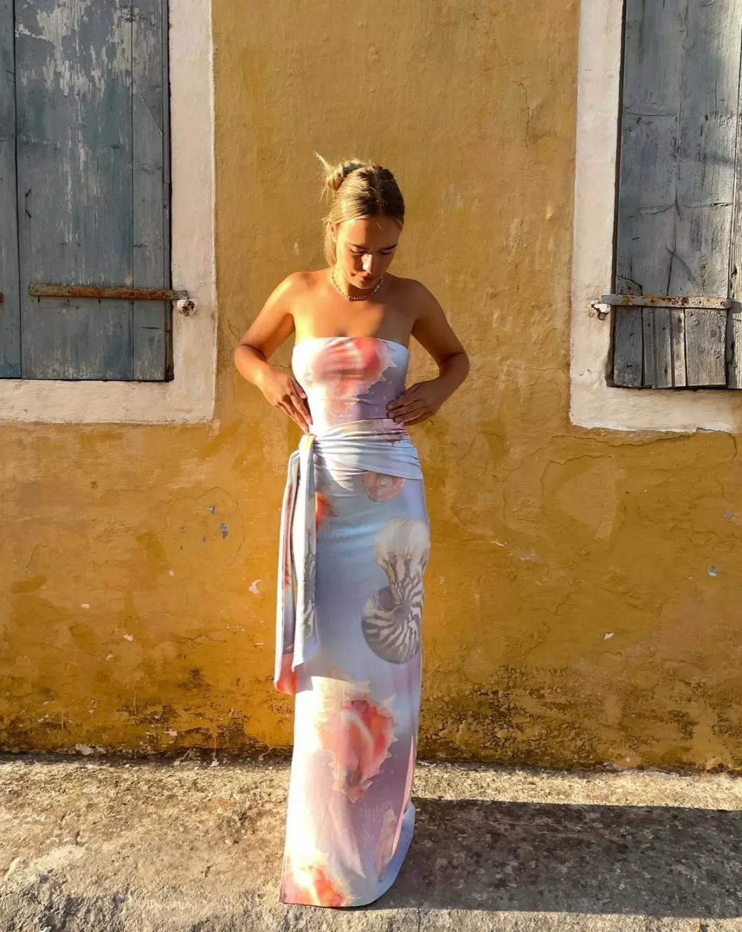 Odysseus & Penelope Draped Strapless Dress Ocean Pearl Size Extra Small / AU 6 for rent on The Volte - main image