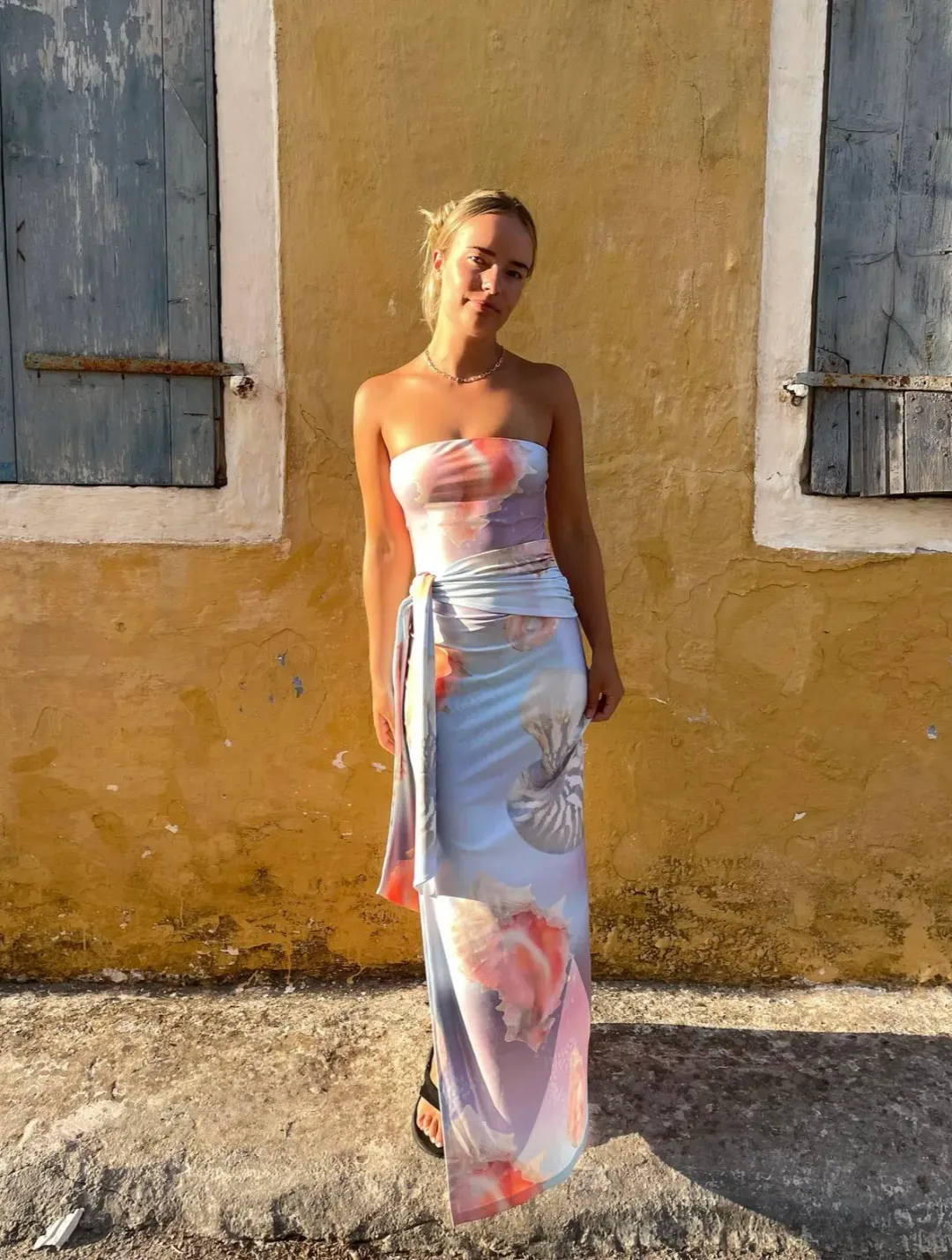 Odysseus & Penelope Draped Strapless Dress Ocean Pearl Size Medium / AU 10  for rent on The Volte - main image