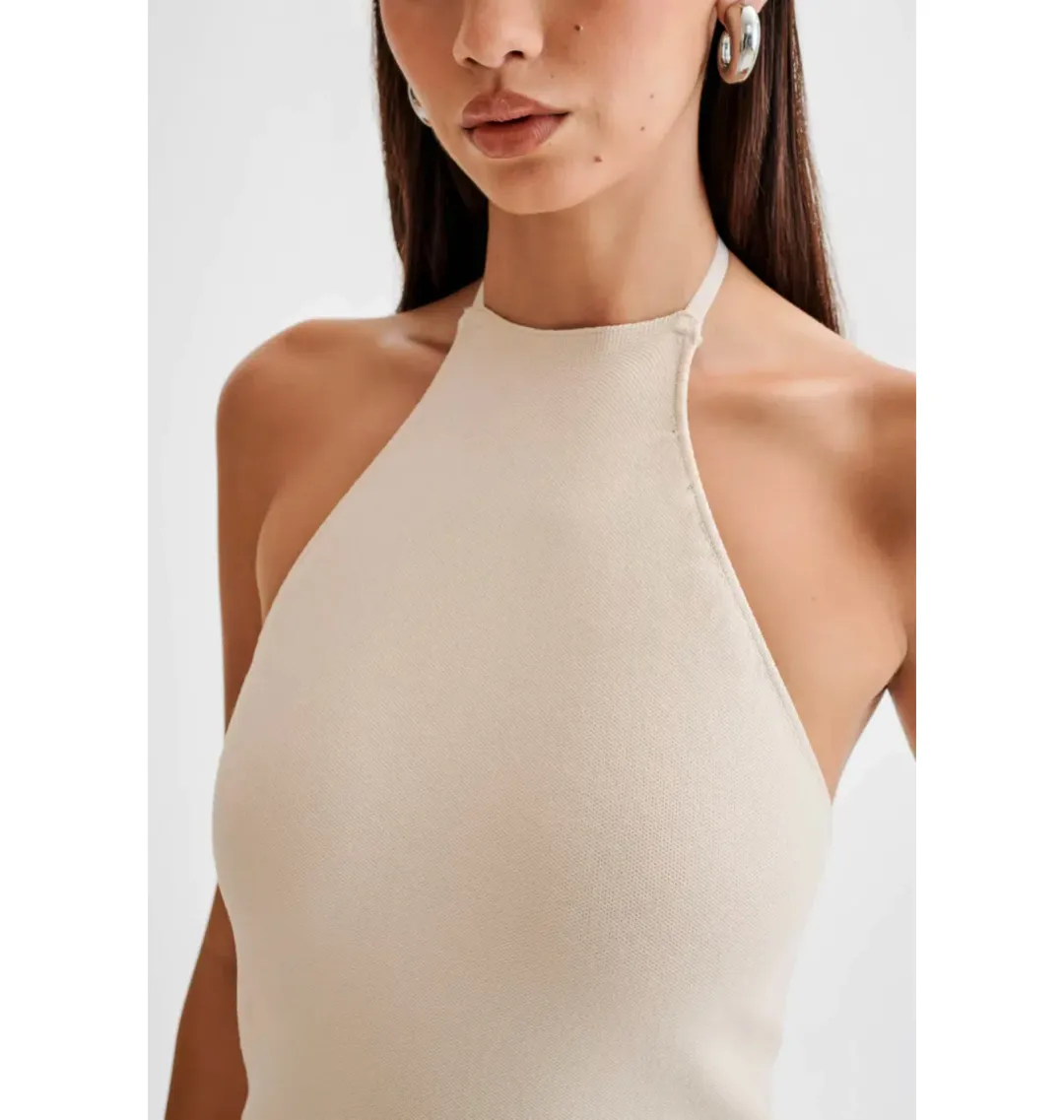 Meshki Katie Knit Linen and Midi Dress Natural/White Size XS / AU 6 for rent on The Volte - main image