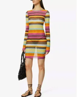 Missoni Zigzag Semi-Sheer Knitted Mini Dress Multi Size AU 6 for rent on The Volte - image 1