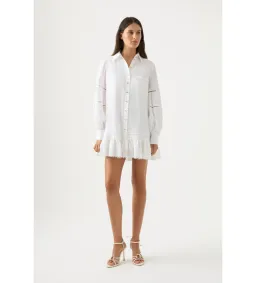 Aje Lotus Shirt Mini Dress In White Size 4 for rent on The Volte - image 1