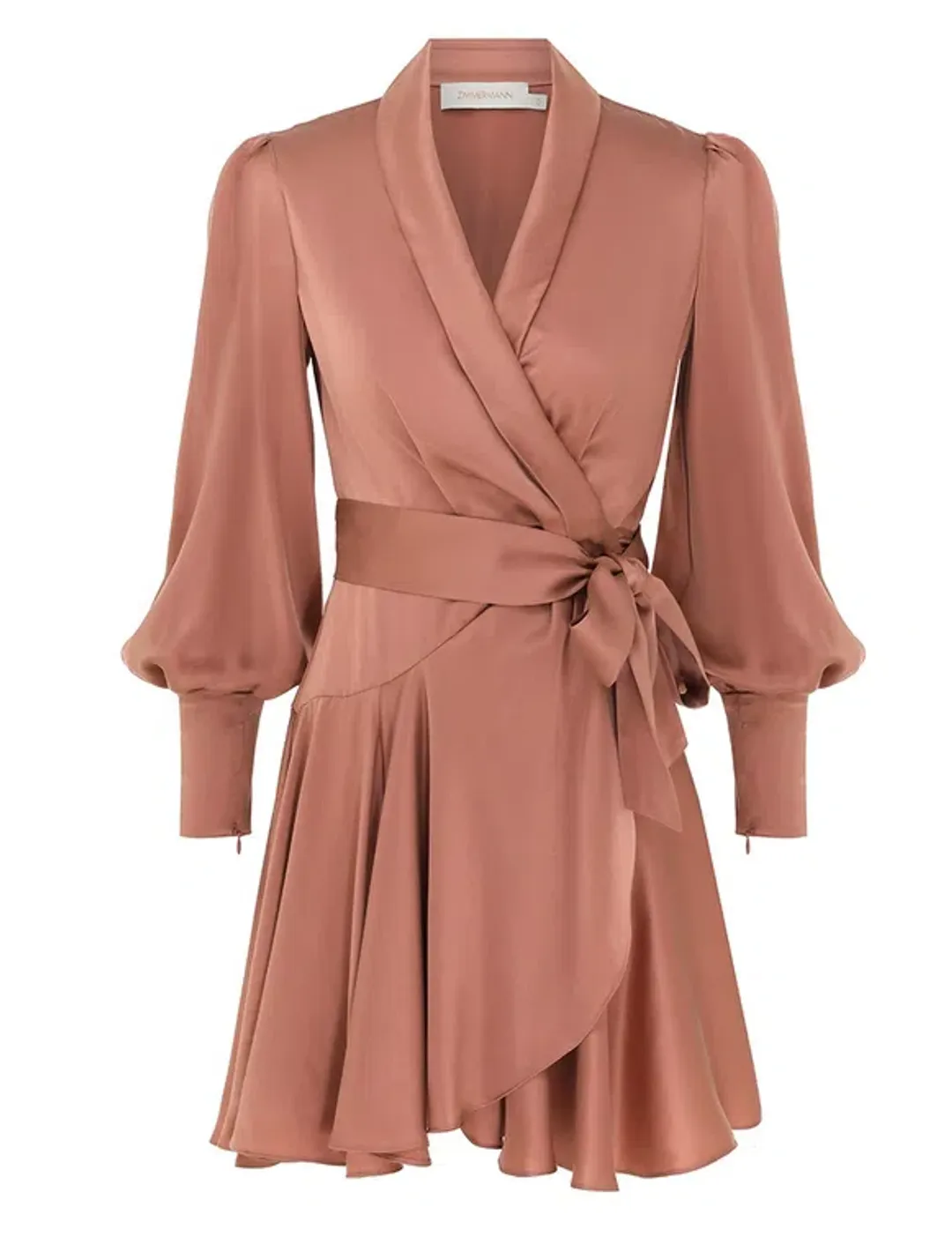 Zimmermann The Silk Wrap Mini Dress in Blush Size 0/Au 8  for rent on The Volte - main image