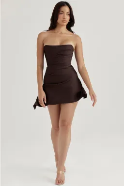 House of CB Jasmine Draped Strapless Corset Mini Dress in Chocolate Brown Size L / AU 12 for rent on The Volte - image 3