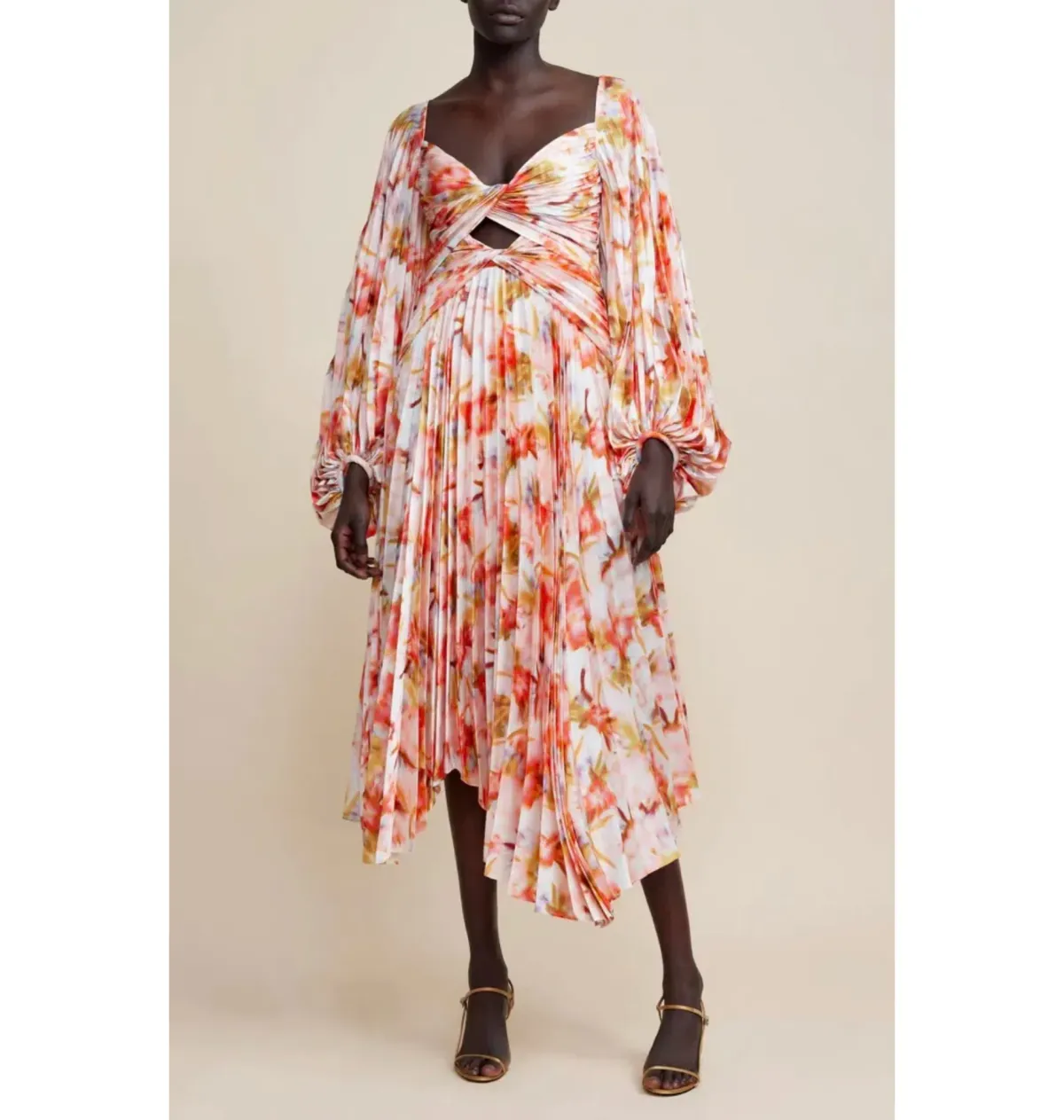 Acler Aurora Midi Dress Rouge Medley Print Size AU 10 for rent on The Volte - main image