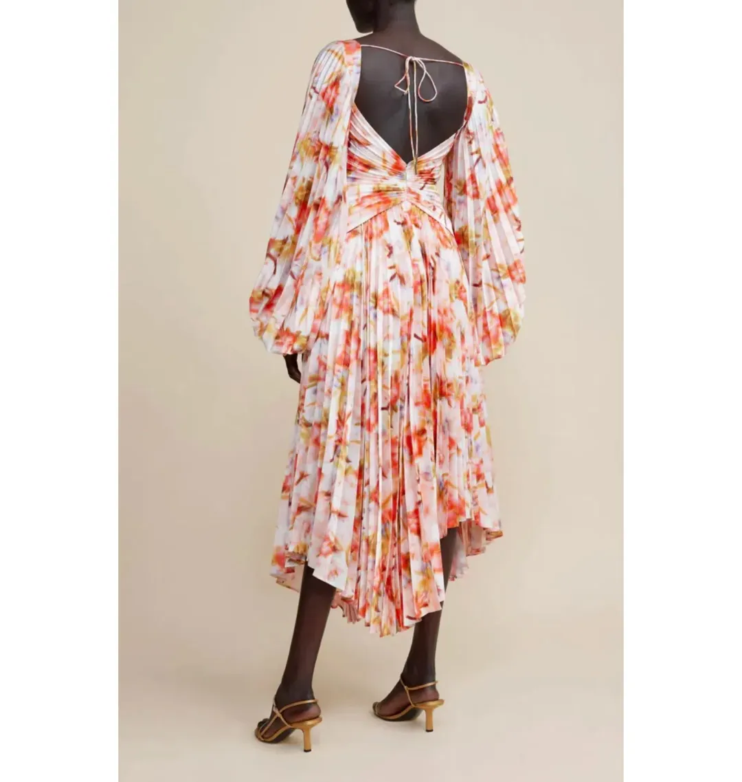 Acler Aurora Midi Dress Rouge Medley Print Size AU 10 for rent on The Volte - main image