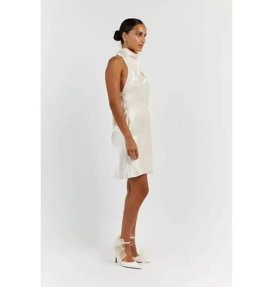 Dissh Aisle Pearl Satin Backless Mini Dress White Size AU 10  for rent on The Volte - main image
