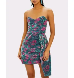 For Love and Lemons Pauline Cosmo Sequin Mini Dress Green Floral Size 10 for rent on The Volte - image 5