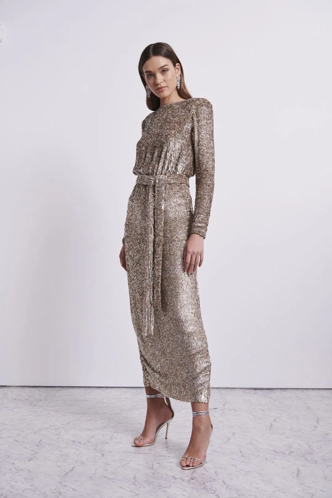 Rachel Gilbert Sequin Malery Gown Gold Size AU 8 for rent on The Volte - main image