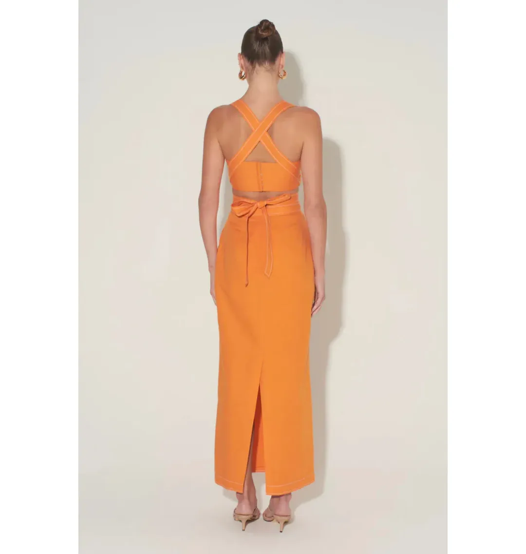 Hansen and Gretel Pepe Cutout Top and Marielle Maxi Skirt Tangerine Size AU 6 for rent on The Volte - main image