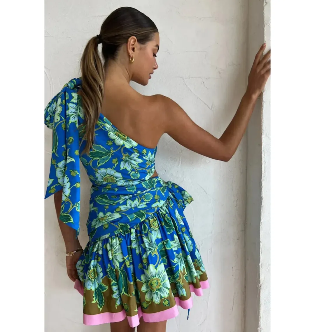 Alemais Winnie One Shoulder Mini Dress Blue/Floral Size AU 8 for rent on The Volte - main image