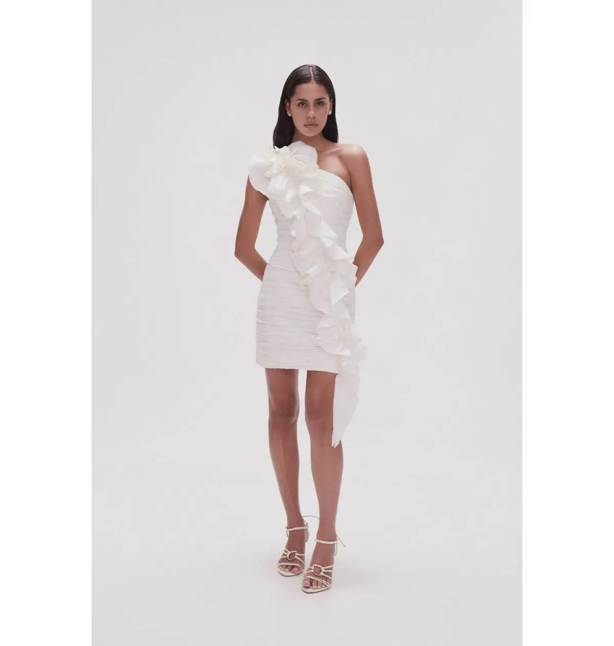 Aje Adelia Ruffle Mini Dress Ivory Size AU 10 for rent on The Volte - main image