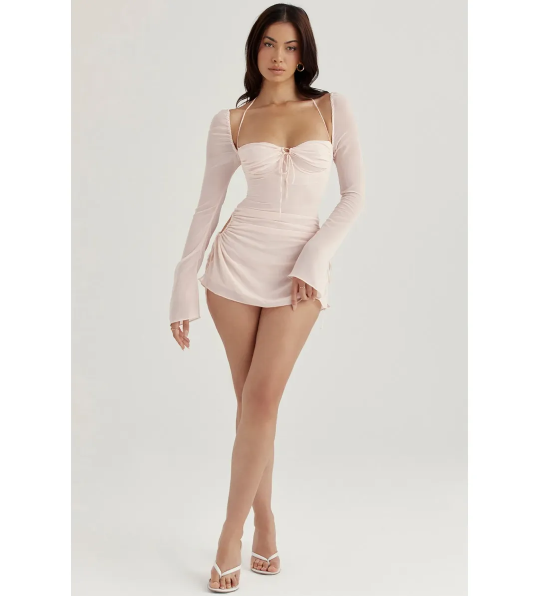 House of CB Baby Chiffon Cutout Halter Mini Dress Pink Quartz Size M  for rent on The Volte - main image
