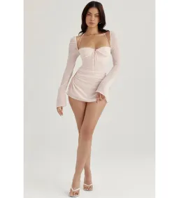 House of CB Baby Chiffon Cutout Halter Mini Dress Pink Quartz Size M  for rent on The Volte - image 3
