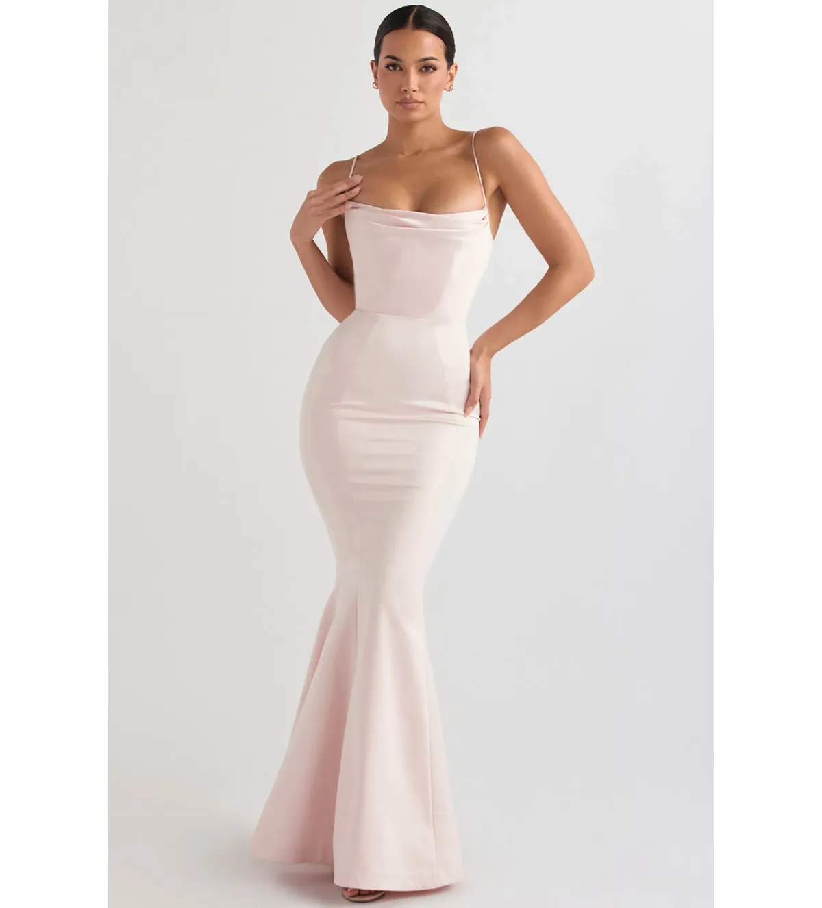 House Of CB Violette  Satin Fishtail Gown Blush Size M for rent on The Volte - main image