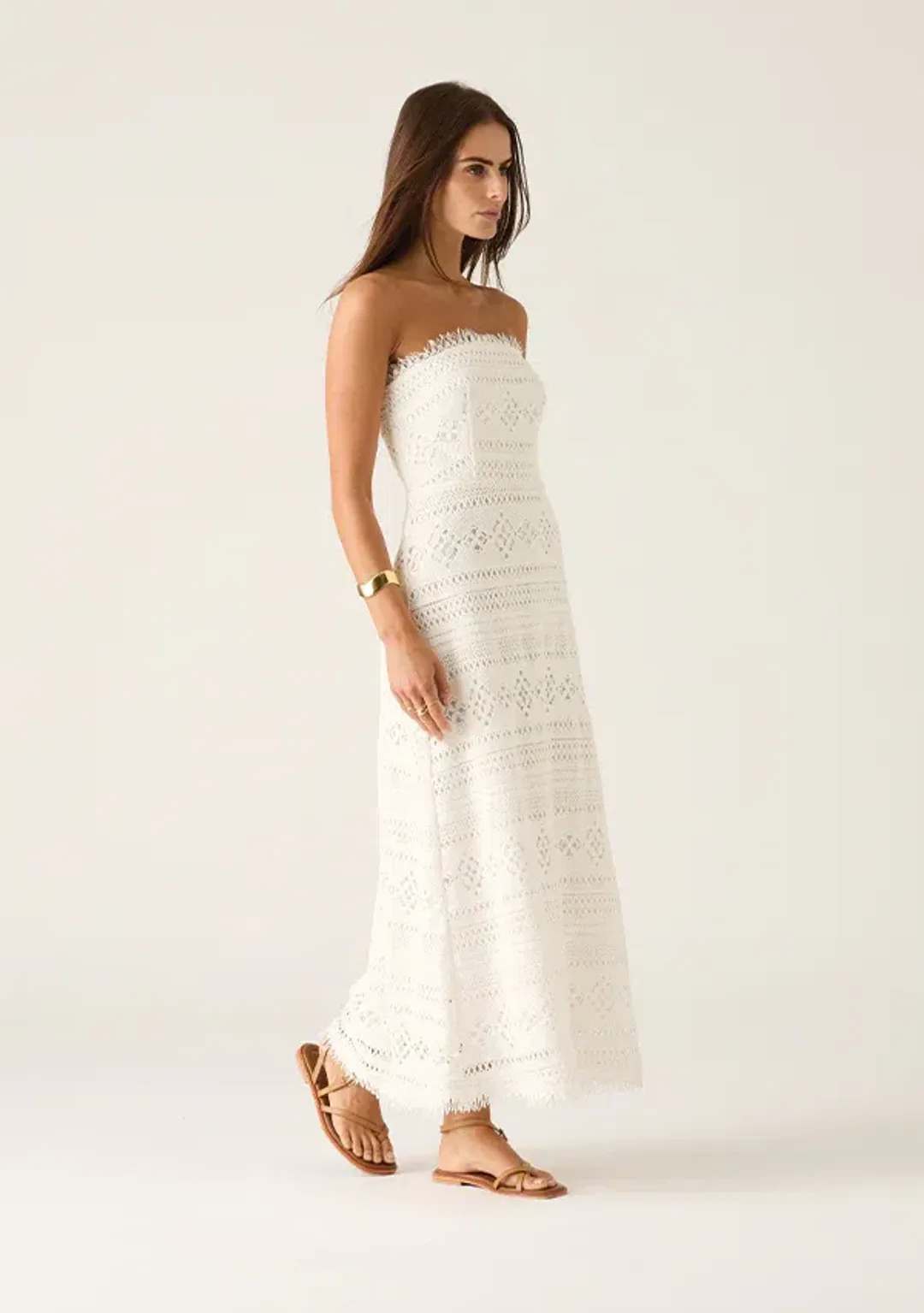 Mos The Label Daniela Textured Midi Dress Bright White Size 10  for rent on The Volte - main image