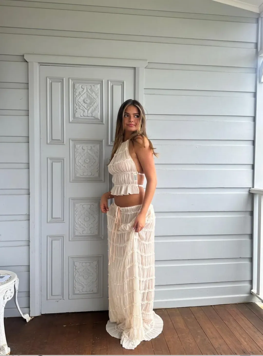 Arcina Ori Juliette Halter Set In Cream Size S / AU 8 for rent on The Volte - main image