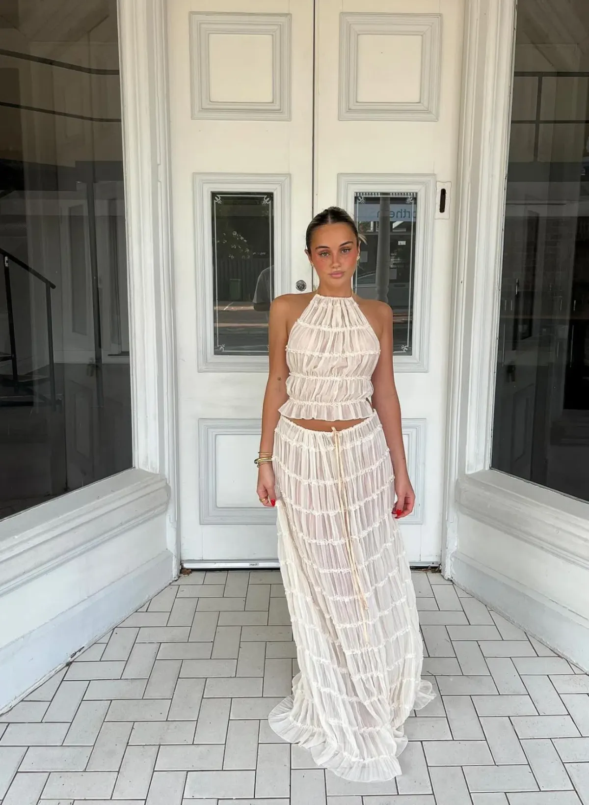 Arcina Ori Juliette Halter Set In Cream Size S / AU 8 for rent on The Volte - main image